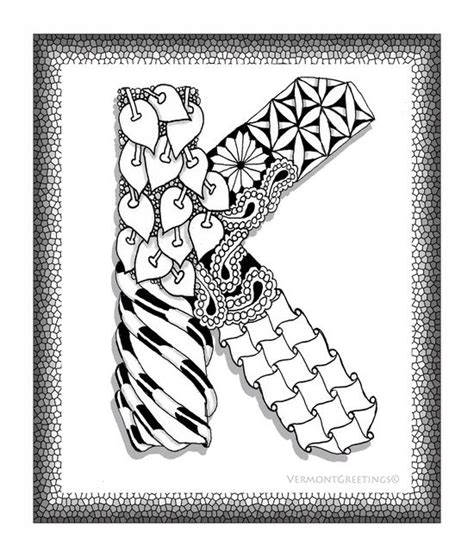 Zentangle K Monogram Alphabet Illustration Art Print By Vermont