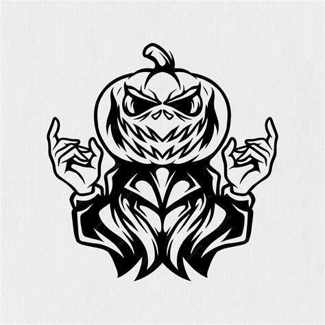 Premium Vector Creepy Pumpkin Illustration In Line Art Style For Halloween