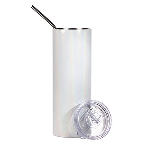 20 Oz Stainless Steel Skinny Tumbler White Glitter