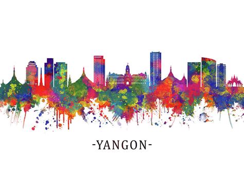 Yangon Myanmar Skyline Mixed Media By Nextway Art Fine Art America