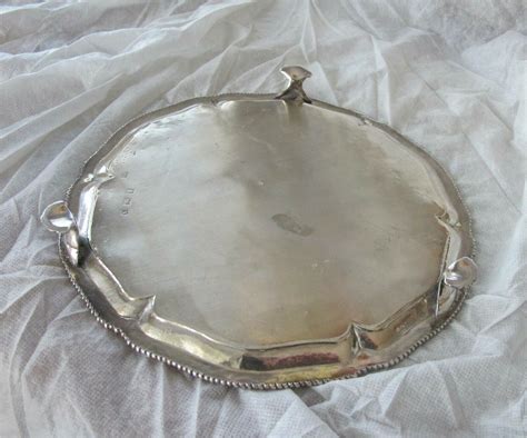 1769 Georgian Heavy Sterling Silver Salver Tray Wine London Ebenezer