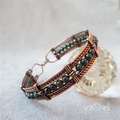 Copper Cuff Bracelet Wire Wrap Bangle Unique Handmade Etsy In