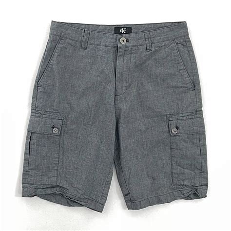 Calvin Klein Mens Cargo Shorts Gray Solid Flat Front … Gem