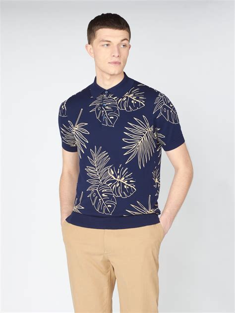 Mens Floral Polo Shirt Marine Ben Sherman