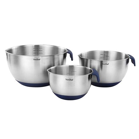 VonShef Premium 3 Piece Stainless Steel Mixing Bowl Set With Pouring