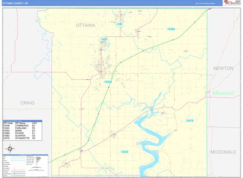 Ottawa County, OK Zip Code Wall Map Basic Style by MarketMAPS