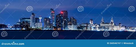 Panoramic Shot of the Liverpool Skyline at Night Editorial Photography ...