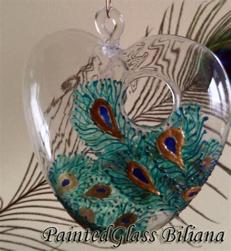 Hand Painted Hanging Heart Vase Peacock Feathers Etsy