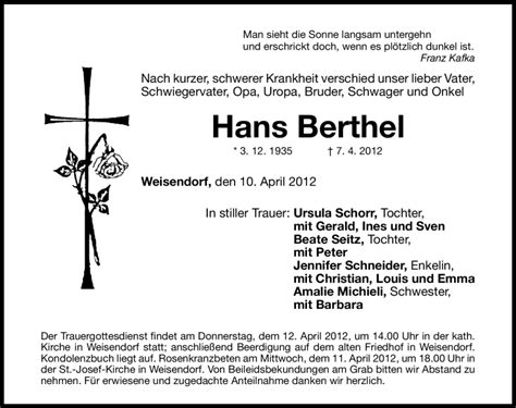 Traueranzeigen Von Hans Berthel Trauer Nn De