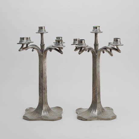 B G IMPERIAL ZINN Candelabra A Pair Pewter Germany Art Nouveau