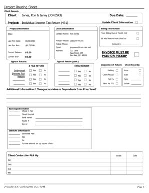 Tax Return Routing Sheet Fill And Sign Printable Template Online