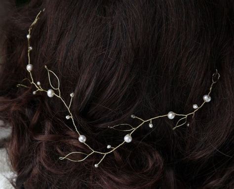 Pearl Hair Vine Gold Leaves And Ivory Freshwater Pearls Etsy Ivory