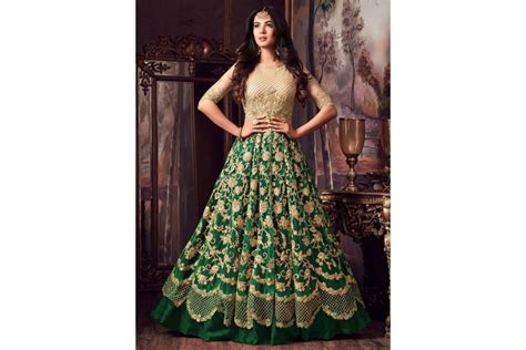 Buy Sonal Chauhan Cream And Green Net Wedding Anarkaliin Uk Usa And Canada