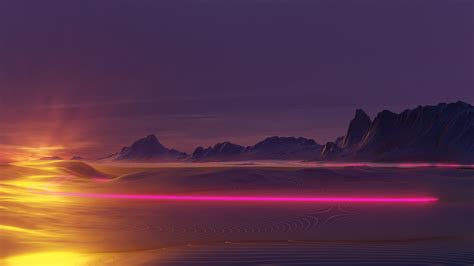 Artwork Retrowave Vaporwave Neon Neon Glow Sunset Mountains Sand Desert