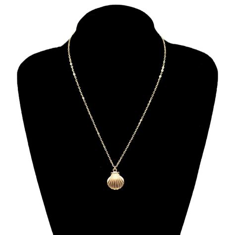 Summer Beach Gold Color Metal Shell Geometric Pendant Necklace Women