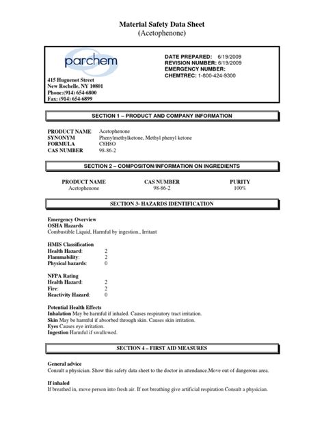 Acetophenone 98pct Msds Pdf Personal Protective Equipment Toxicity