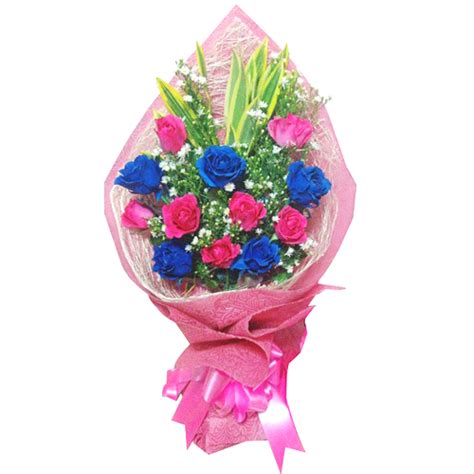 Send 12 Pink & Blue Roses Bouquet to Philippines