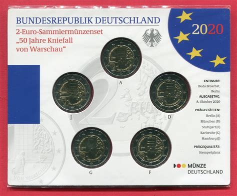 BRD 5 x 2 Euro Gedenkmünzen 2020 A D F G J 50 Jahre Kniefall von