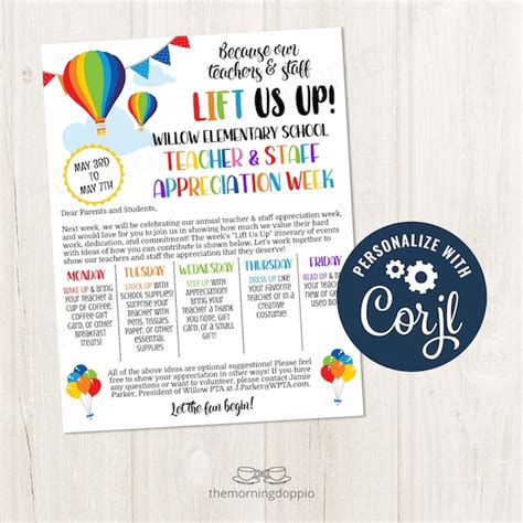 Printable Editable Lift Us Up Teacher Staff Appreciation Week Etsy