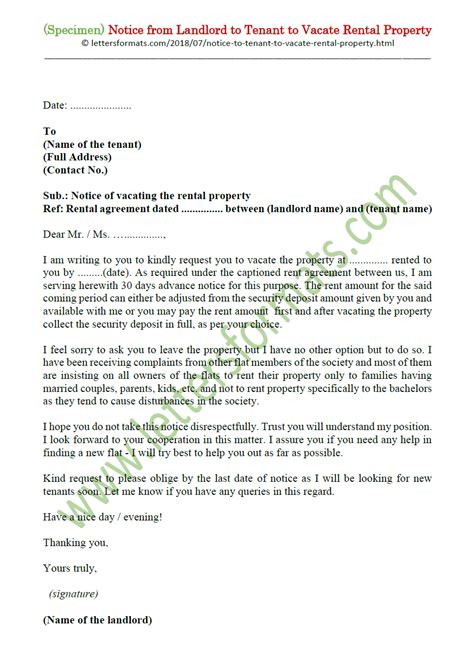 Letter To Vacate Apartment From Landlord Collection Letter Template