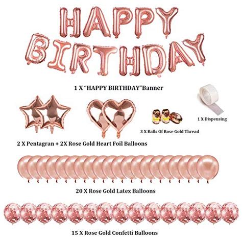 Birthday Decorations Rose Gold Happy Birthday Balloon Banners Confetti