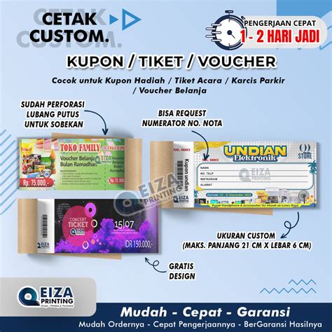 Jual CETAK KUPON UNDIAN KARCIS PARKIR TIKET KONSER ACARA Isi 50