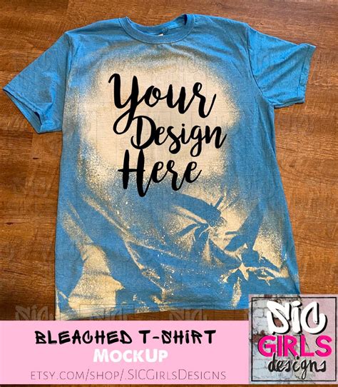 Bleached T Shirt Mock Up Gildan Softstyle Heather Sapphire Etsy