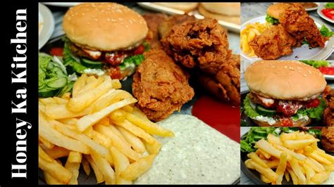 Burger And Crispo Platter Food Street Style Juicy Burger Platter Super Spicy Crispo Chicken By Hkk