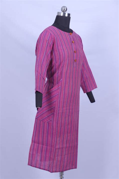 Cotton Ladies Pink Khadi Kurta Size M Xl Feature Anti Wrinkle