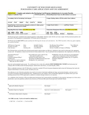 Fillable Online Www4 Uwm Purchasing Card Application And Use Agreement