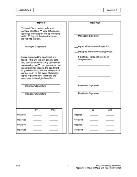 Sample Move In Move Out Inspection Form In Word And Pdf Formats Page