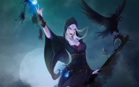 Sorceress, black, bird, art, girl, dark, woman, raven, fantasy HD ...