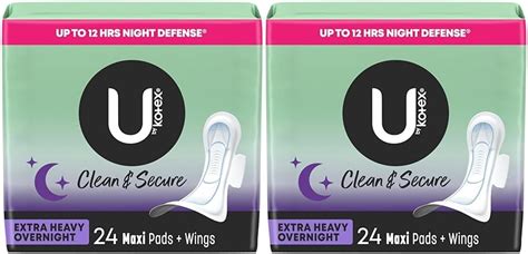 U By Kotex Clean And Secure Overnight Maxi Pads With Wings Extra Heavy Absorbency 24