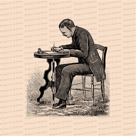 Digital Vintage Seated Victorian Man Writing Letter At Desk Vector