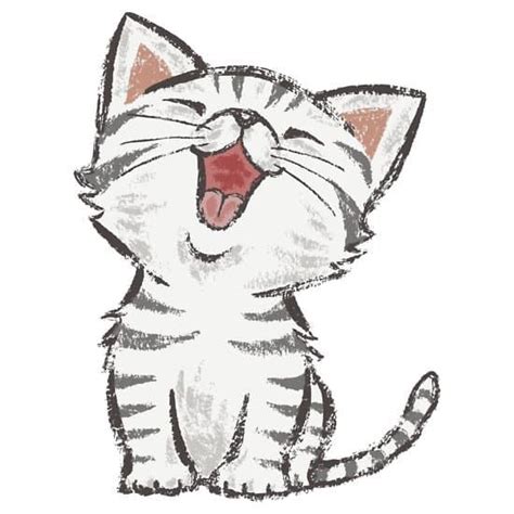 A Drawing Of A Cat Yawning With Its Mouth Wide Open And Tongue Out