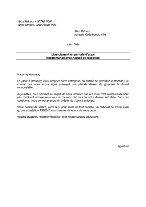 Lettre De Licenciement En P Riode Dessai Doc Pdf Page Sur Hot