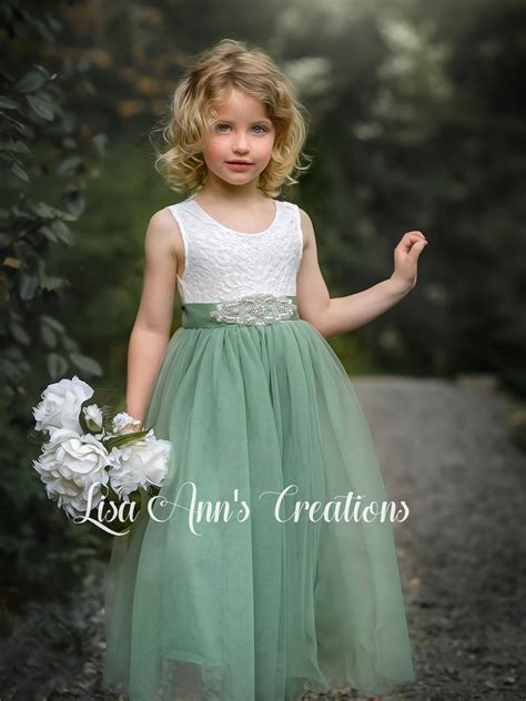 flower girl dress sage green flower girl toddler flower girl tulle