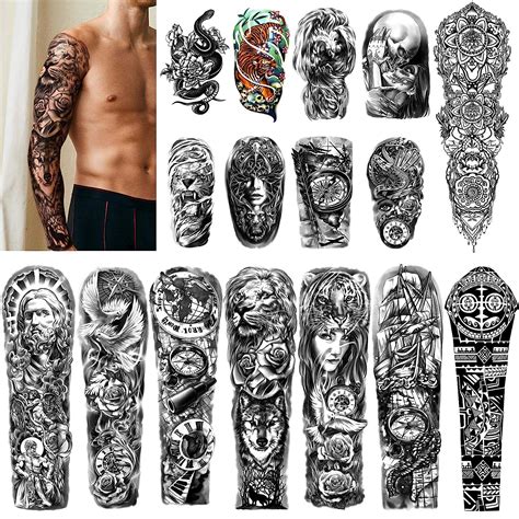 Tatuajes Temporales Impermeables De Brazo Completo Hojas Y Hojas De