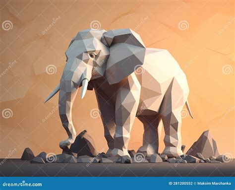 Low Poly Elephant In Nature Background Ai Generated Stock Photo