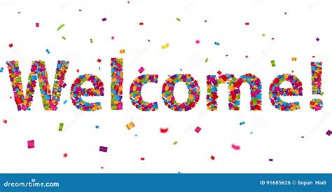 Welcome Sign With Colorful Confetti Stock Vector Illustration Of Blue