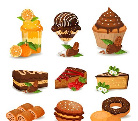 Dessert Cream Cakes Icons Colorful Sketch Fruits Decoration Ai Eps