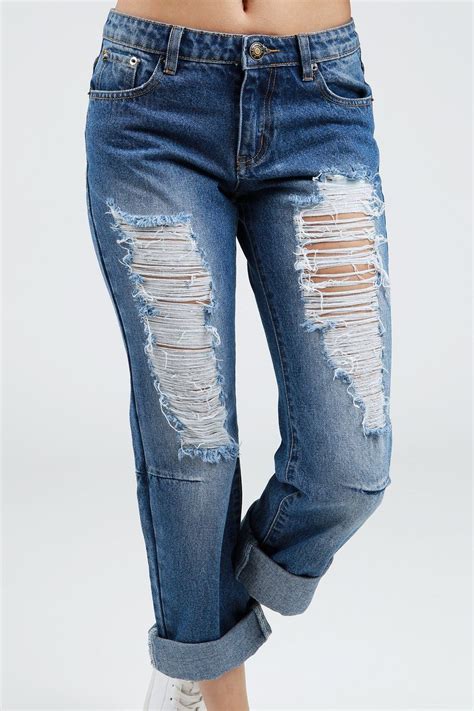 Destroyed Boyfriend Jean Boyfriend Jeans Distressed Denim Casual