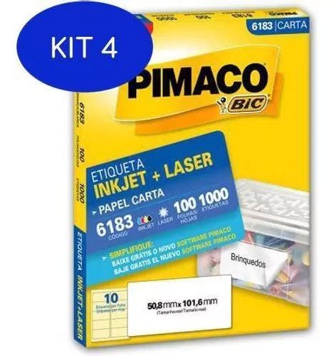 Kit 4 Etiqueta Inkjet Laser Carta 6183 100 Folhas Pimaco