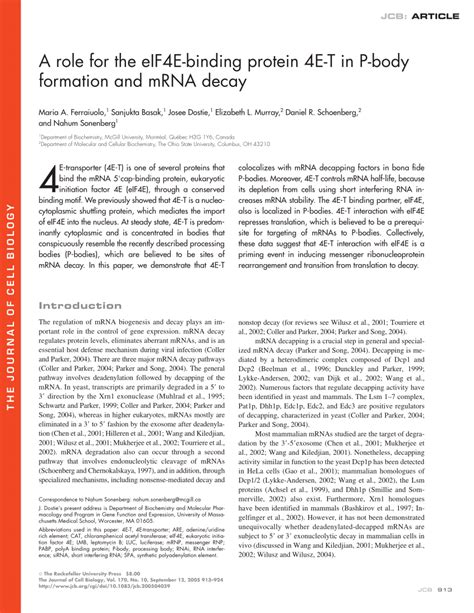 Pdf A Role For The Eif4e Binding Protein 4e T In P Body Formation And