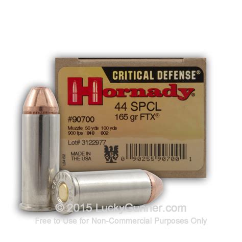 44 Special 165 Gr JHP FTX Critical Defense Hornady 20 Rounds