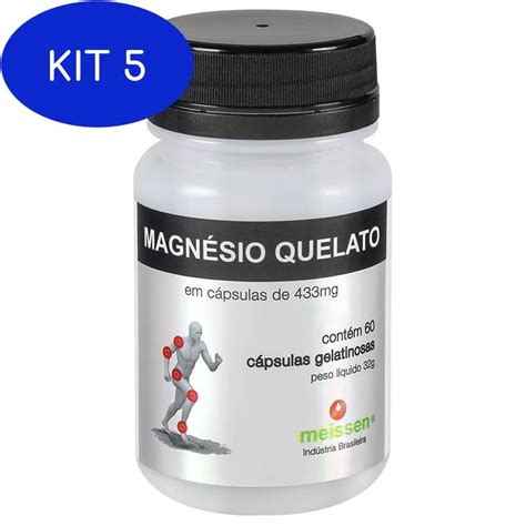 Kit 5 Magnésio Quelato 60 Cápsulas de 500 mg Meissen Submarino