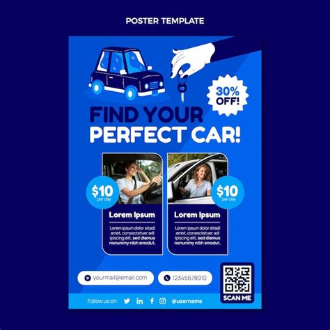 Plantilla De Póster De Alquiler De Coches De Diseño Plano Vector Gratis