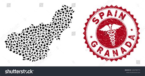 Vector Mosaic Granada Province Map And Red Round Royalty Free Stock