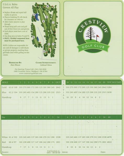 Scorecard - Crestview Golf Club