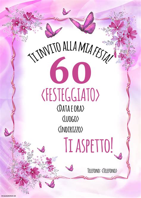 60 Anni Invito Splendido Con Farfalle Per Una Donna Crea Inviti